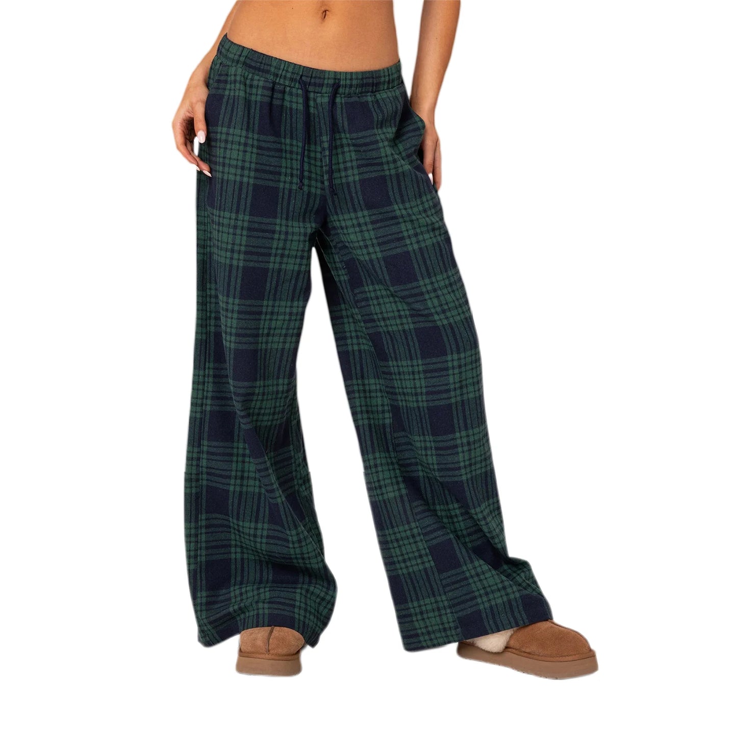 Pantaloni Oversize da Donna Y2K da Salotto Casual Quadri di Moda Elastici Vita Alta con Tasche Pigiama Homewear