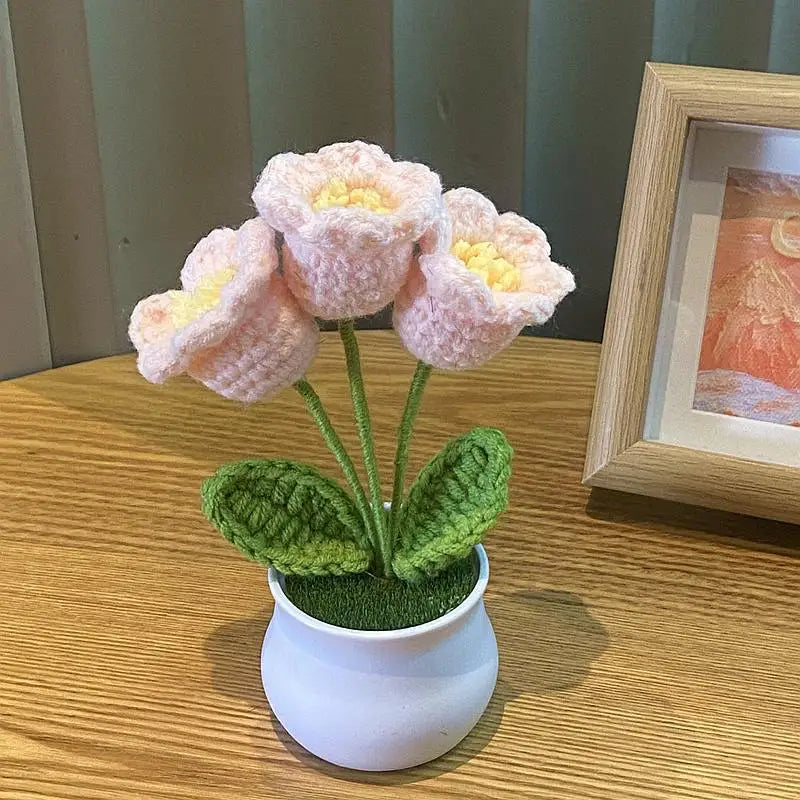 Fiore In Vaso Fai Da Te Rosa Mini Tessuti A Mano Per Scrivania Ufficio Decorazione Casa Filo Di Lana