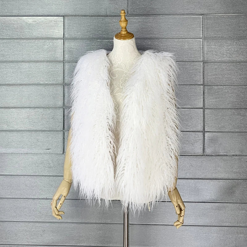 Gilet Di Pelliccia Sintetica Da Donna Lana Imitazione Caldo Senza Maniche Autunno Inverno 2025 Stile Elegante