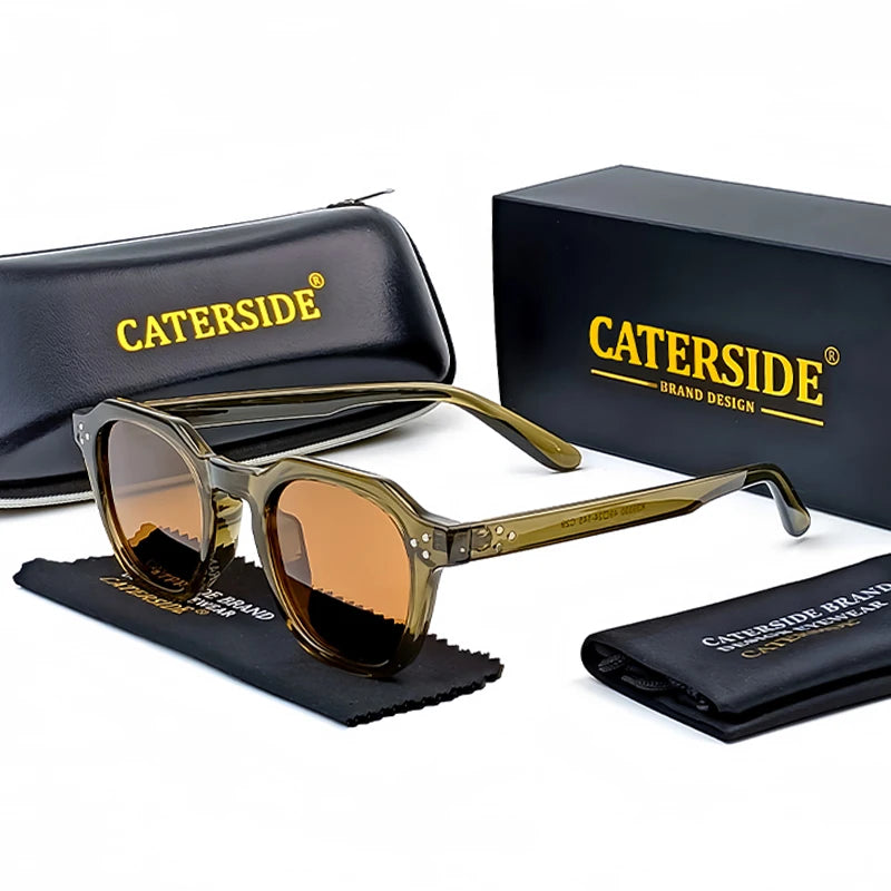 Occhiali Da Sole Polarizzati Retrò Unisex Caterside Ultraleggeri Montatura TR90 Poligonale Per Esterni Viaggio Di Qualità