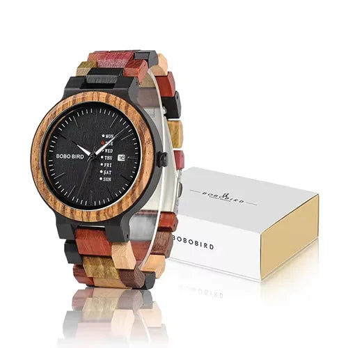 Orologio In Legno Unisex Quarzo Settimana Data Coppia Cinturino Colorato Logo Personalizzato Regalo Dropship