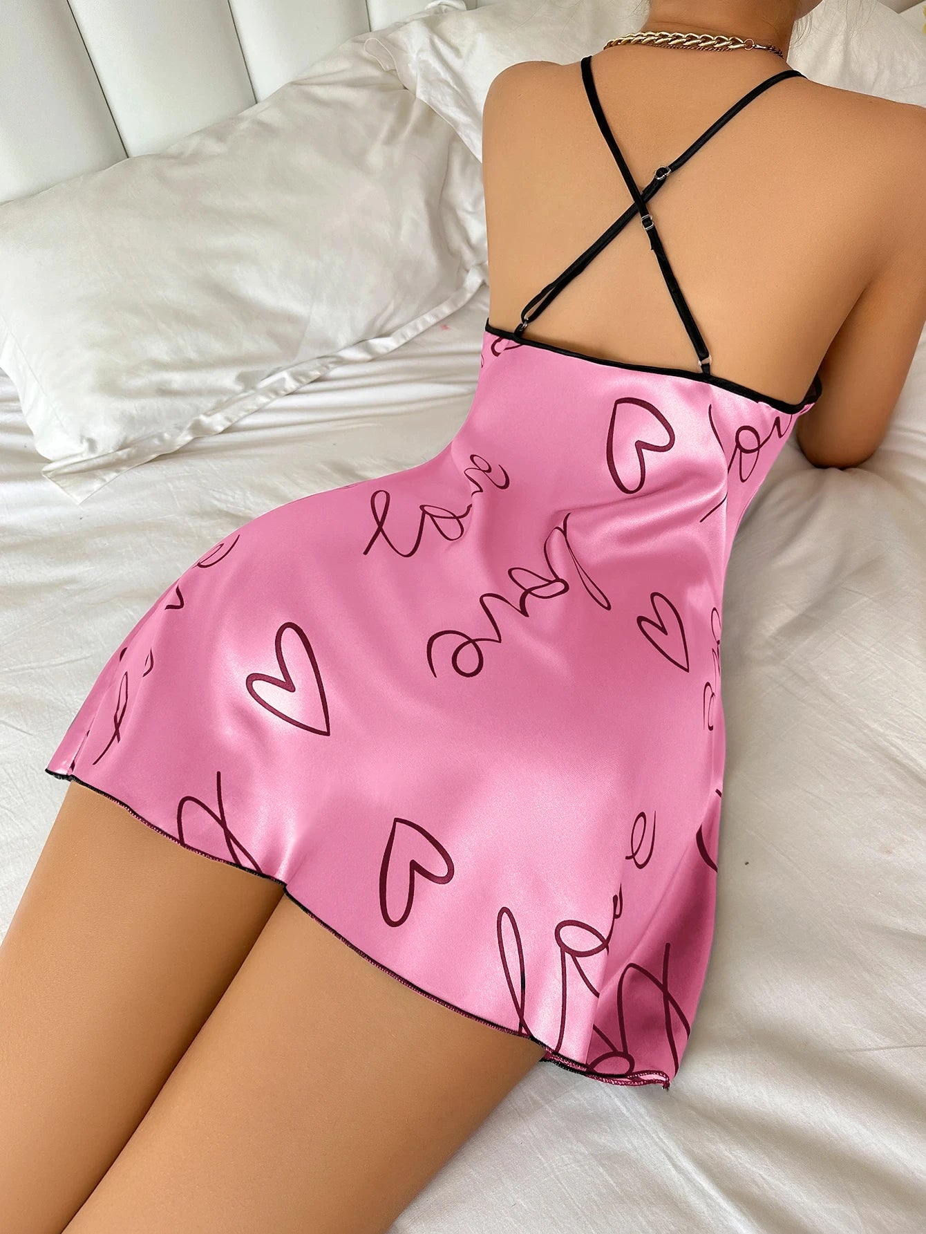 Slip Dress In Seta Ghiaccio Collo A U Da Donna Pigiama Sottile Traspirante Stampa Senza Schiena