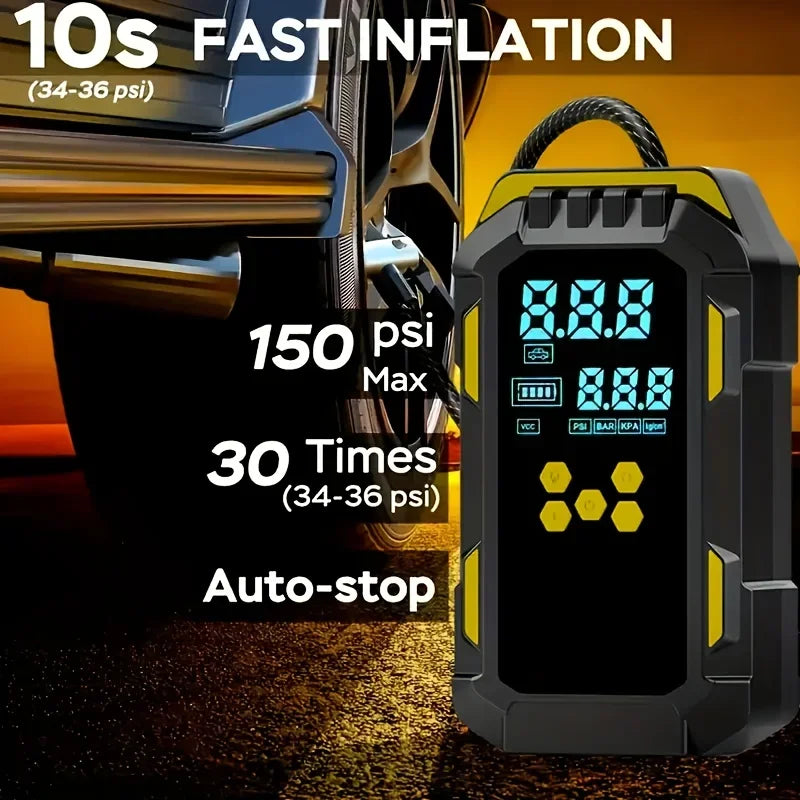 Compressore Aria Per Pneumatici E Avviamento Emergenza Auto 2 In 1 Da 12 V 150 PSI Con Porta USB Per Telefoni