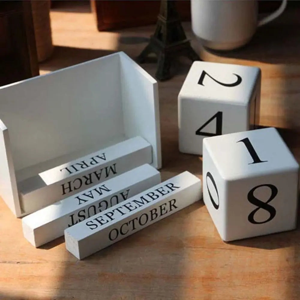 Calendario Perpetuo In Legno MDF Con Blocchi Eterni Display Mensile Stile Pastorale Per Ufficio E Casa Decorativo