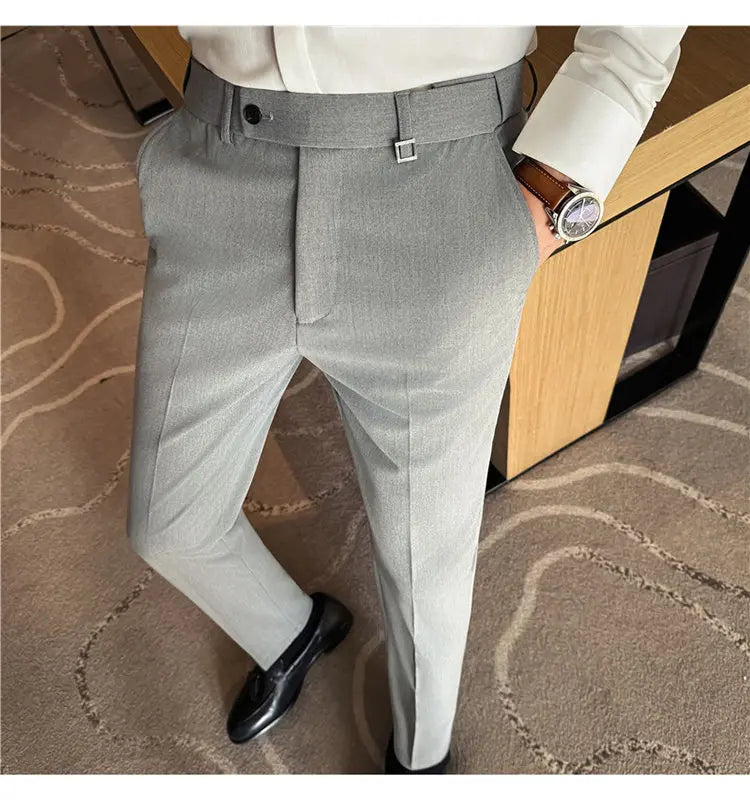 Pantaloni Da Uomo 2026 Primavera Slim Fit Eleganti Elasticizzati Tinta Unita Business Casual Pantaloni Da Ufficio
