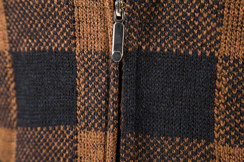 Nuovo Maglione Scozzese Invernale Da Uomo Cardigan Con Cappuccio Cerniera Giacca In Lana Calda Autunno In Pile Quadretti