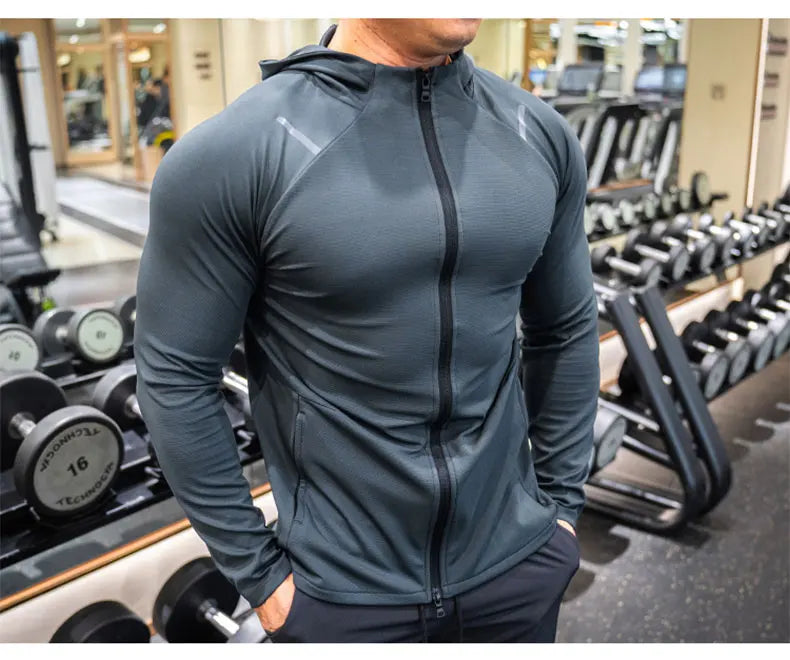 Giacca Sportiva da Uomo con Cappuccio Traspirante Manica Lunga Slim Fit Top da Corsa ad Asciugatura Rapida