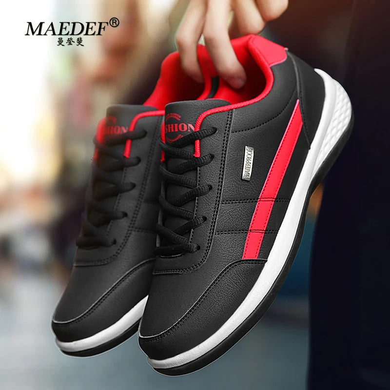 MAEDEF Scarpe Da Uomo Sneaker In Pelle Impermeabile Casual Calzature Stringate Vulcanizzate Comfort