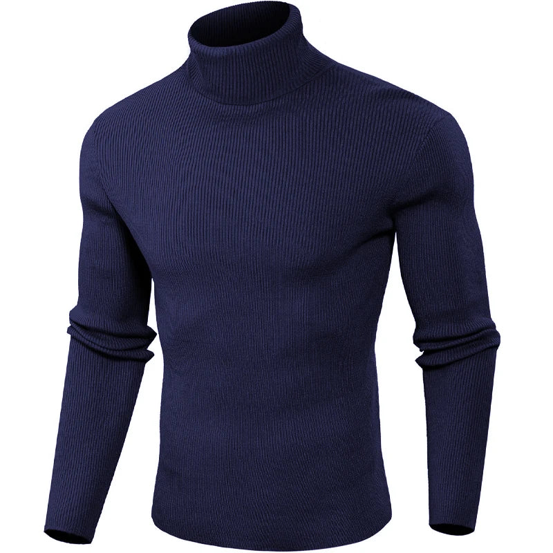 Dolcevita Di Lana Rigata Da Uomo Caldo Pullover In Maglia Casual Senza Cappuccio