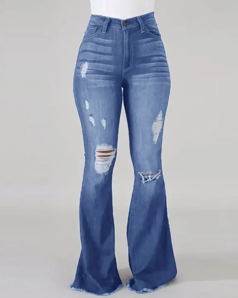 Jeans Zampa Elefante Vita Alta Da Donna Con Strappi Pantaloni Lunghi Super Elastici Design Lavato Origine Cinese