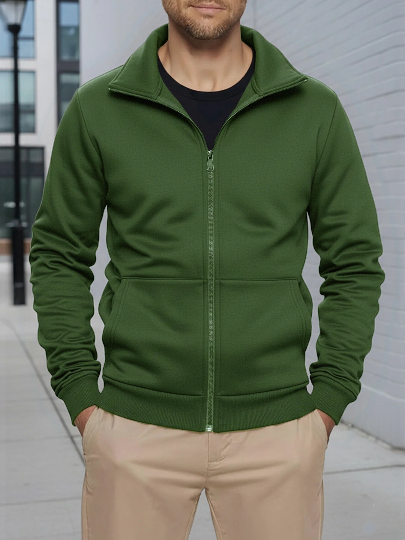Giacca Uomo Con Cerniera Slim Fit Esterno Streetwear Tinta Unita Calda A Maniche Lunghe Per Primavera Autunno