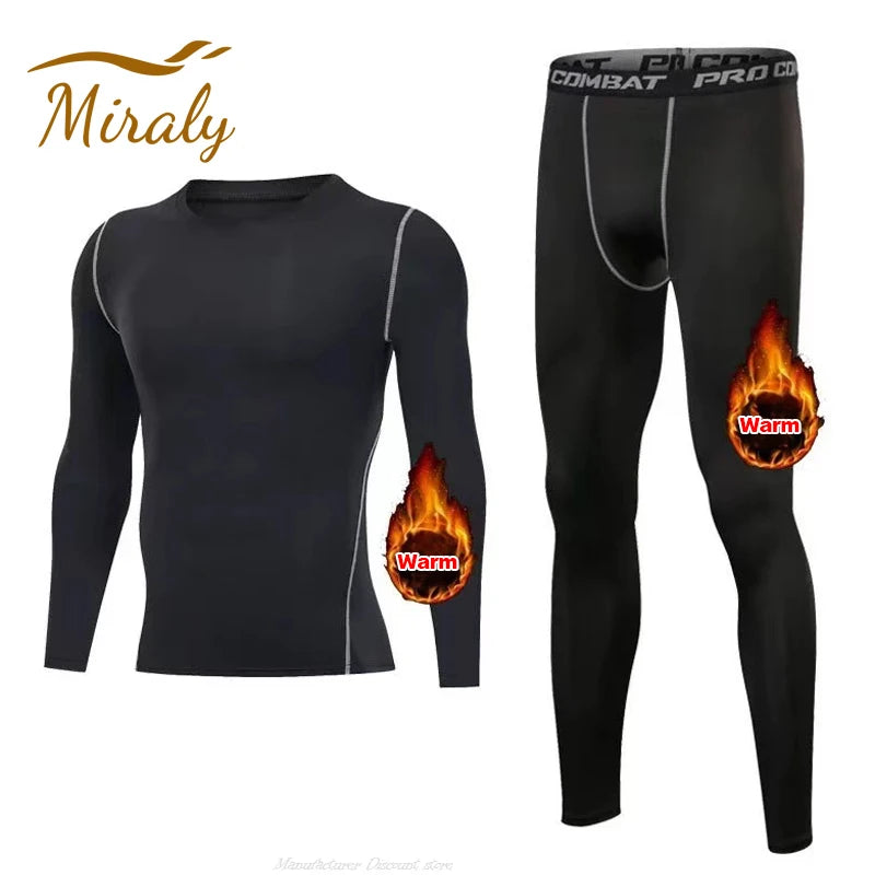 Nuovo Set Da Uomo Biancheria Termica 2 Pezzi In Pile Maglie Mutande Lunghe Collant A Compressione Per Fitness