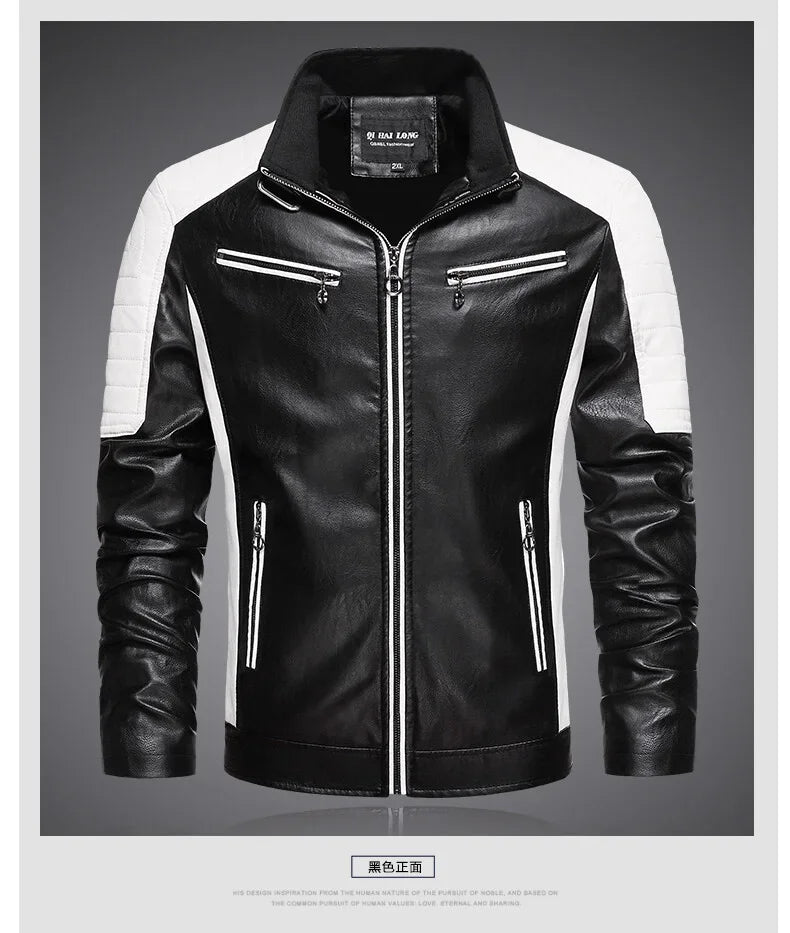 Giacca Da Moto Patchwork Da Uomo In PU Con Colletto Rialzato E Color Blocking Di Alta Qualità