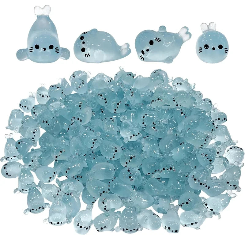 10/20 pezzi mini figurine sigillo che si illuminano al buio, miniature di animali marini in resina, 4 stili per forniture artigianali per la decorazione della casa fai da te