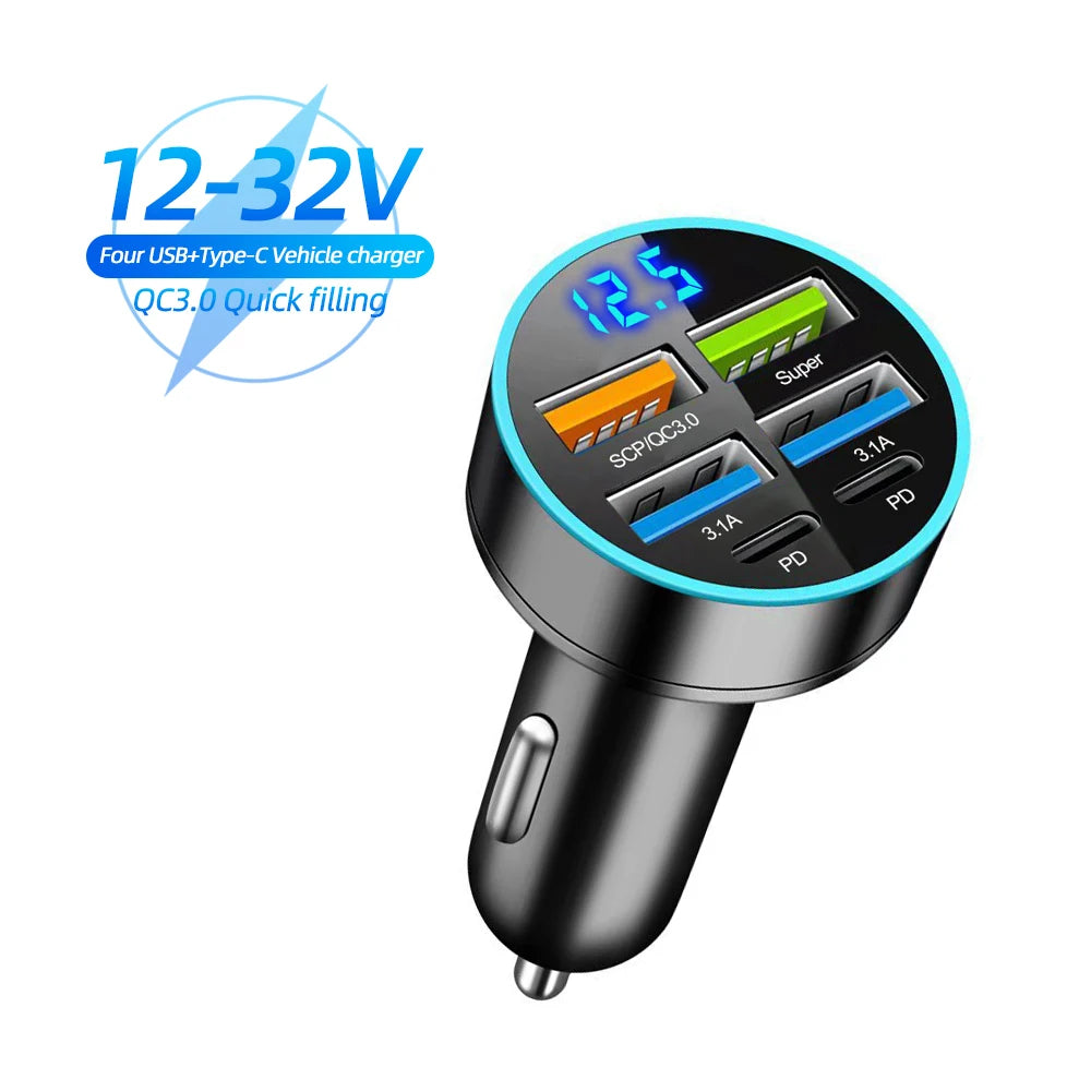 Caricabatteria Auto Kebidumei 250 W a 5 Porte Ricarica Rapida PD QC3.0 USB C per IPhone Samsung Huawei Xiaomi