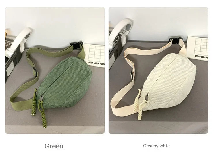 Marsupio da Donna in Velluto a Coste di Grande Capacità Borsa da Petto Stile Street Borsa a Tracolla Cintura Casual