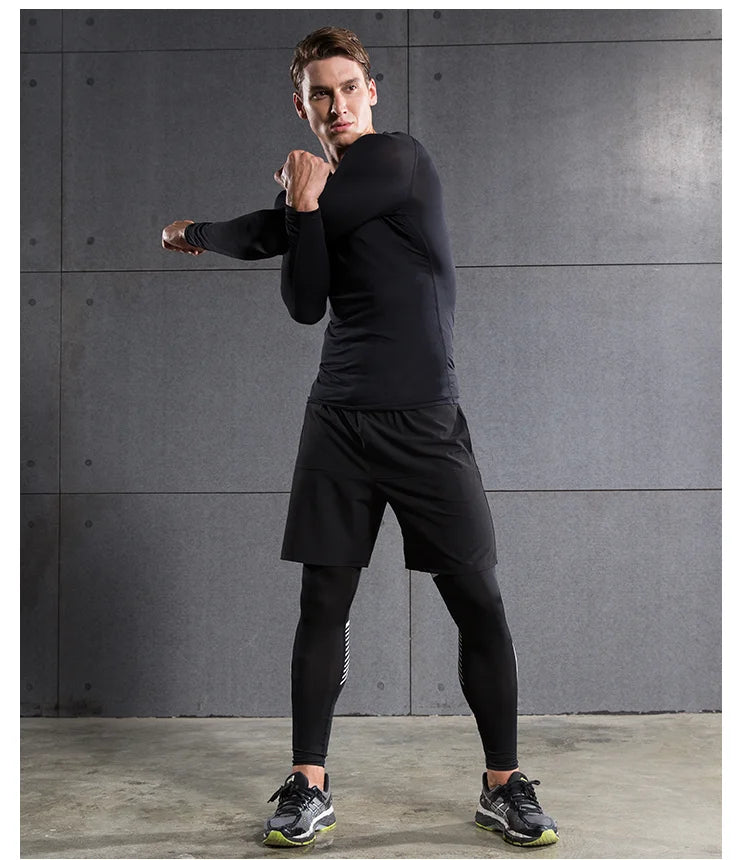 Maglia Compressiva Da Uomo A Maniche Lunghe Per Allenamento Palestra Ad Asciugatura Rapida Fitness