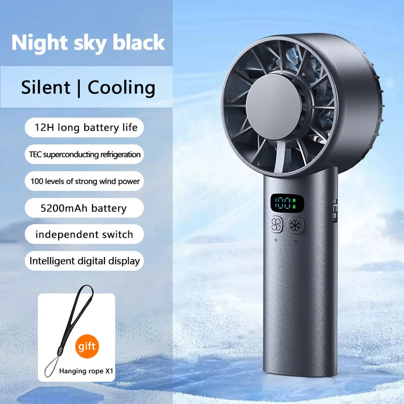 Mini Ventilatore Portatile Da Esterno Con Display LED Refrigerazione Semiconduttore 100 Velocità Vento USB Ricaricabile