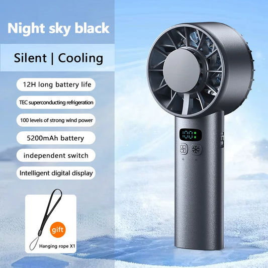 Mini Ventilatore Portatile Da Esterno Con Display LED Refrigerazione Semiconduttore 100 Velocità Vento USB Ricaricabile