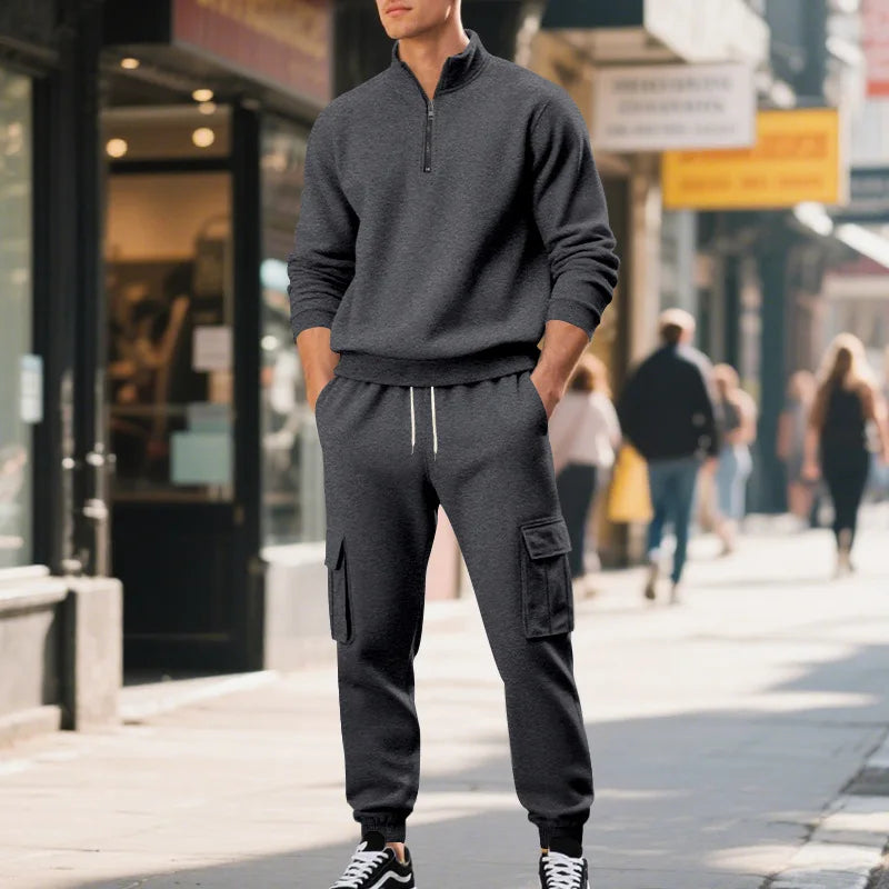 Pantaloni Sportivi Tascabili In Tinta Unita Da Uomo Con Cerniera Calda In Velluto Casual Da Uomo Americano