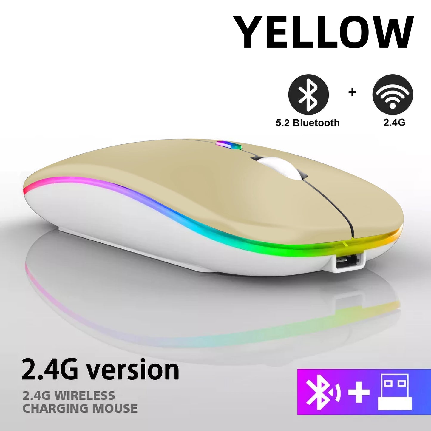 Mouse Wireless Bluetooth Ricaricabile USB RGB 1600 DPI 2,4 GHz Per PC Laptop Tablet MacBook Gaming
