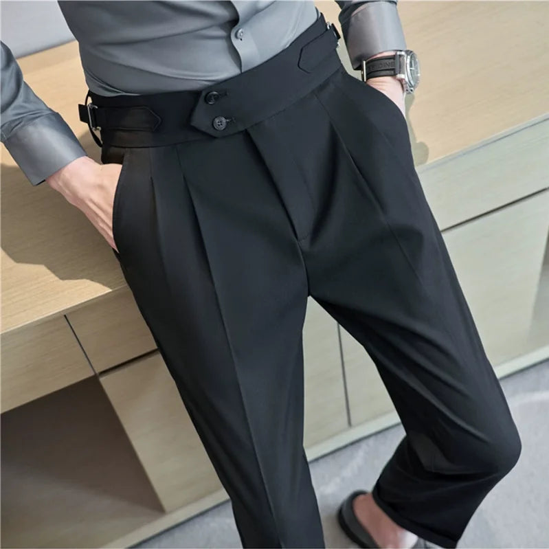 Pantaloni Formali Da Uomo Vita Alta Solidi Autunnali Cammello Slim Fit Abito Casual 2025 Hommes