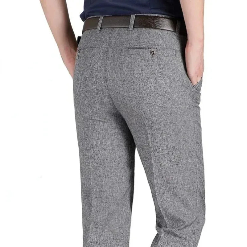 Pantaloni Da Uomo Vita Alta Dritti Per Business Casual Estivi Autunnali Spessi Taglie Forti 28 40