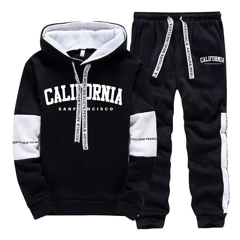Tuta Sportiva Da Uomo Alla Moda Con Stampa Felpa Con Cappuccio E Pantaloni Per Attività All Aperto Jogging