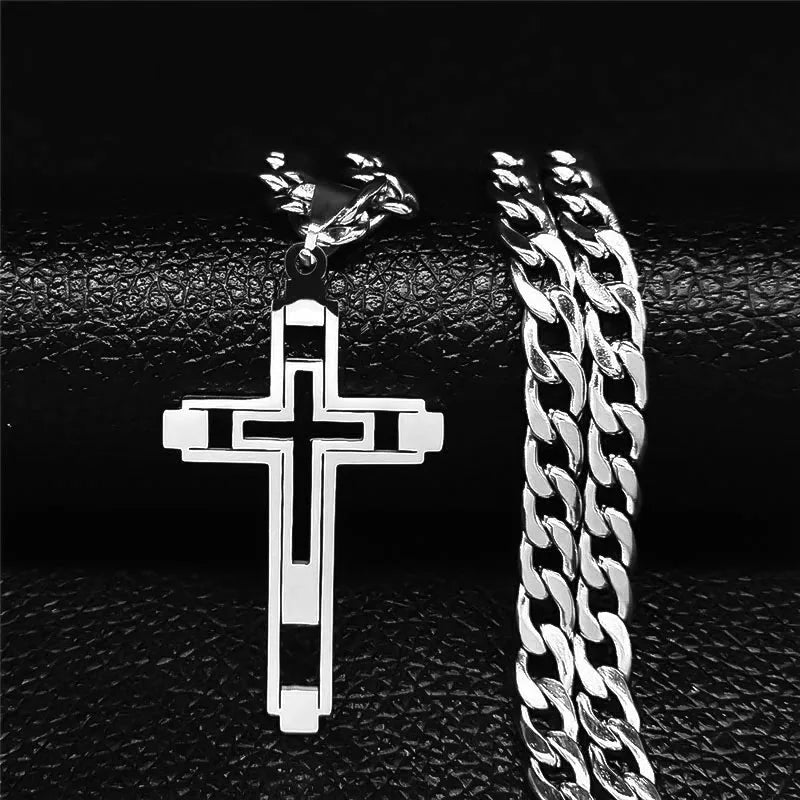 Collana Hip Hop Croce Unisex In Acciaio Inossidabile Con Pendente Lungo Dorato Oro N6055S05