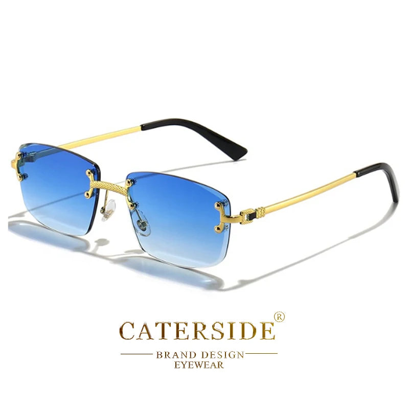 Occhiali Da Sole Rettangolari Caterside Punk In Metallo Lusso Senza Montatura Lenti Gradiente UV400 Uomo Donna Sport 2024