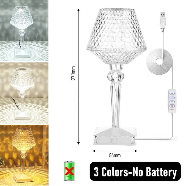 Lampada da Tavolo LED con Diamanti Proiezione di Cristalli Protezione Occhi USB Touch Lettura Luce Notturna