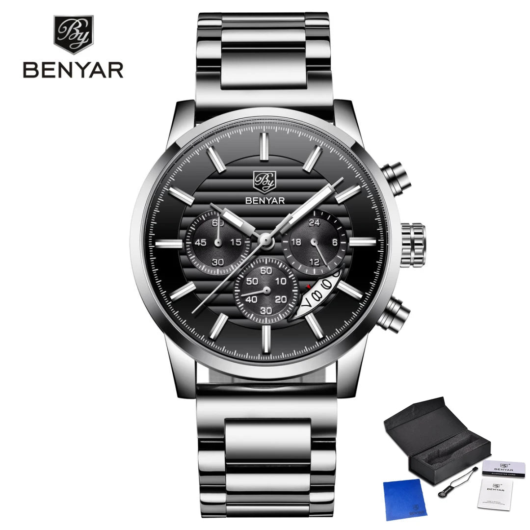 Orologio Da Uomo BENYAR Al Quarzo In Pelle Impermeabile Multifunzione Cronografo calendario Resistente Agli Urti