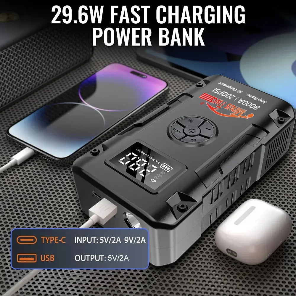 Avviatore D'Emergenza Auto 4 In 1 Con Compressore D'Aria Pompa Pneumatici 150 PSI Power Bank Portatile
