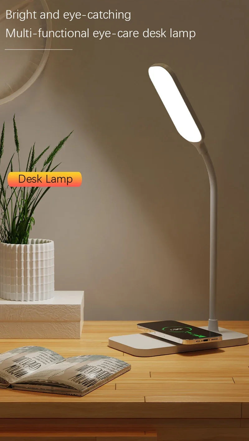 Lampada Da Scrivania LED Con Ricarica Wireless E Porta USB Dimmerabile Touch Luce Notturna Per Lettura E Giochi A Casa
