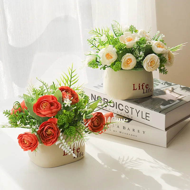 Pianta In Vaso di Plastica Artificiale 15 Centimetri Fiori Finti Decorazione Tavolo Casa Matrimonio Giardino