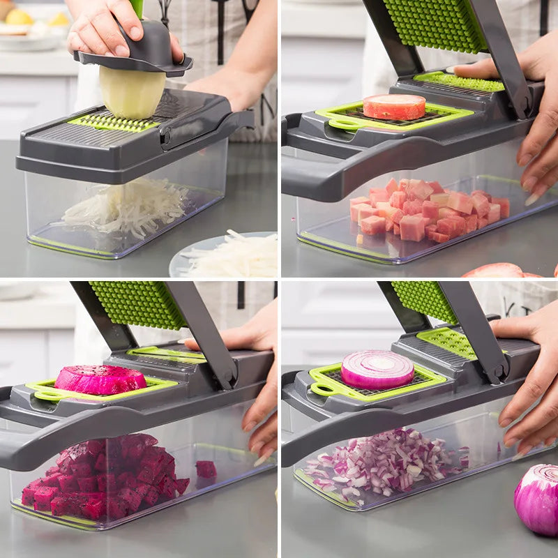 KEMORELA Tritatutto Multifunzionale 14 In 1 Per Verdure E Cipolle Lama Inox Manico Ergonomico Affettatrice Dicer Cucina