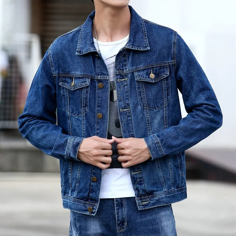 Capispalla Giacche Di Jeans Da Uomo Tinta Unita Monopetto Colletto Rovesciato Streetwear Primavera Autunno