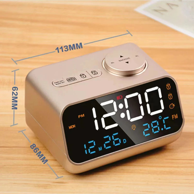 Sveglia Moderna LED con Radio FM e Calendario Digitale da Tavolo Igrometro Termometro e Luminova Stile Antico