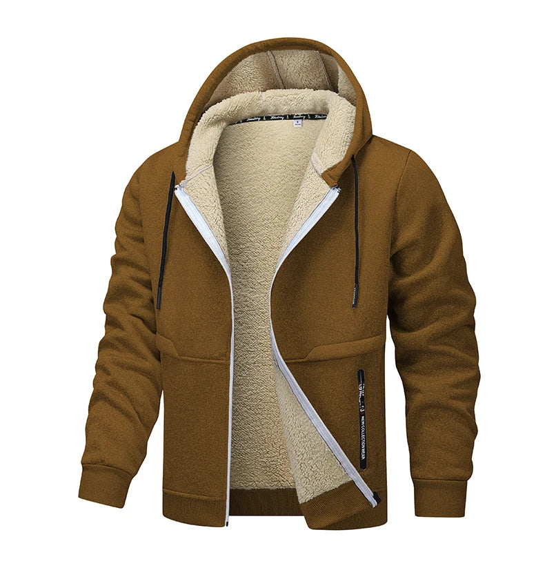 Felpa Con Cappuccio Invernale In Lana Di Agnello Con Zip Da Uomo Giacca Foderata In Pile Caldo E Spesso