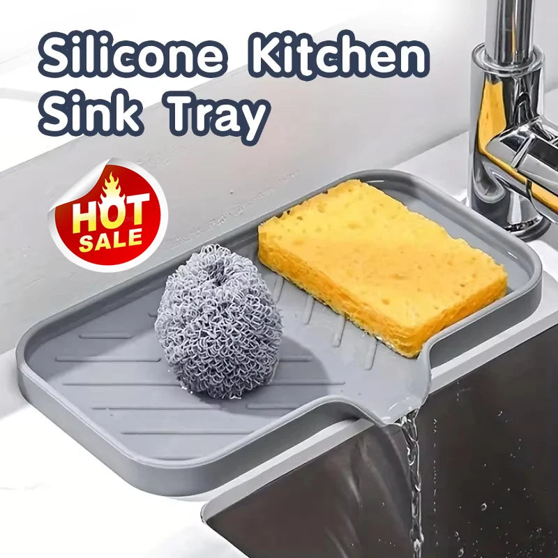 Tappetino Silicone Per Rubinetto Con Vassoio Lavello Spugna Dispenser Sapone Portaoggetti Appoggio Cucina