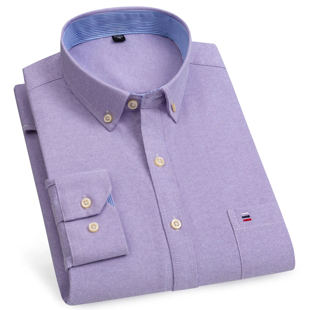 Camicia Da Uomo Oxford Abbottonata Maniche Lunghe In Cotone Al 100 Percento Con Tasca A Quadri Piccoli Stile Casual