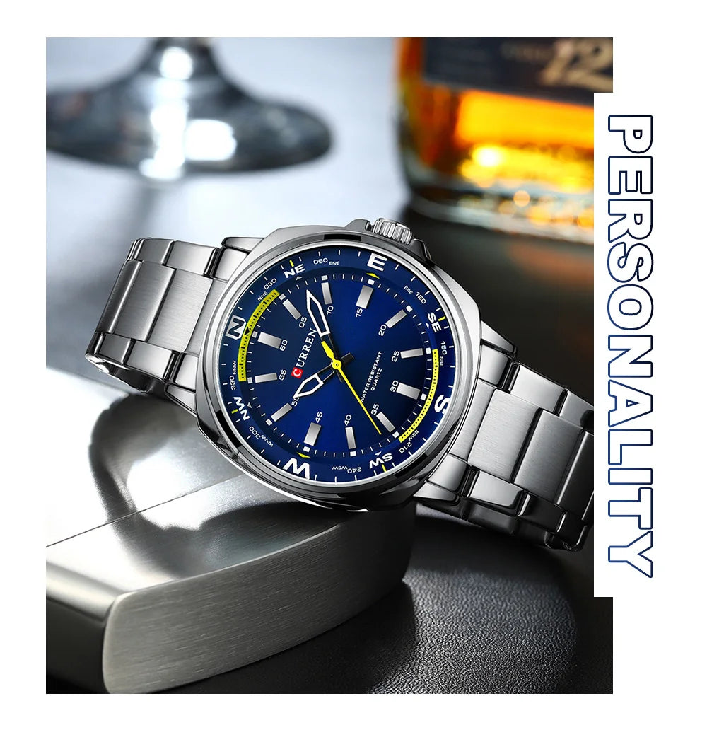 Curren Orologio Da Polso Da Uomo Quarzo Per Business Casual Con Cinturino In Acciaio Inossidabile Impermeabile 8455