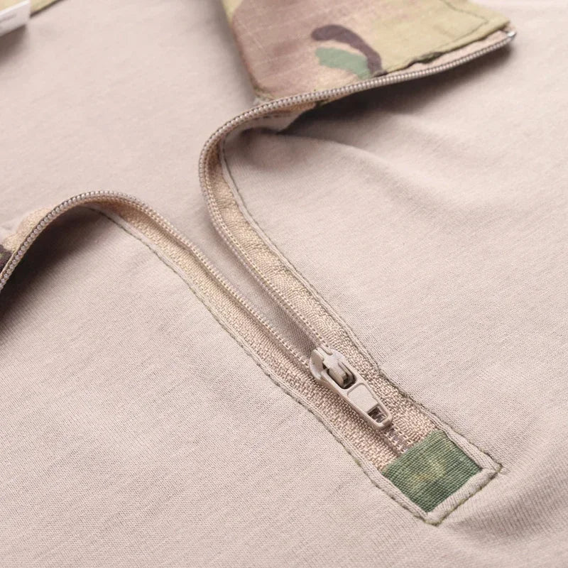 Camicie Tattiche Esterno A Maniche Lunghe Con Cerniera Quarter Zip Ripstop Cotone Resistente Camouflage Per Airsoft Uomo