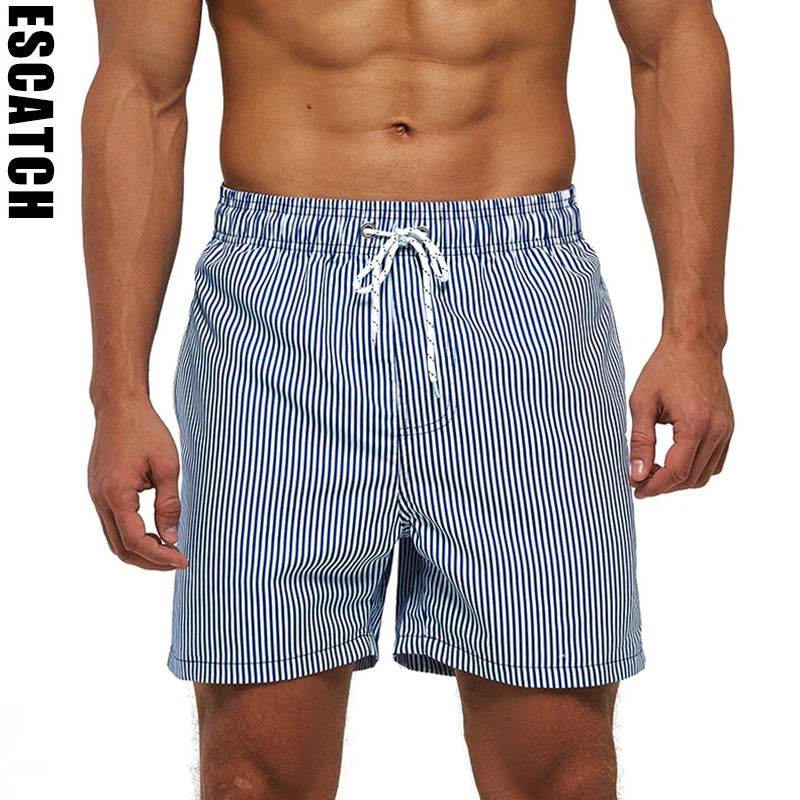 Pantaloncini Uomo Ad Asciugatura Rapida A Righe Verticali Traspiranti Con Fodera In Rete Taglie Forti Spiaggia Surf