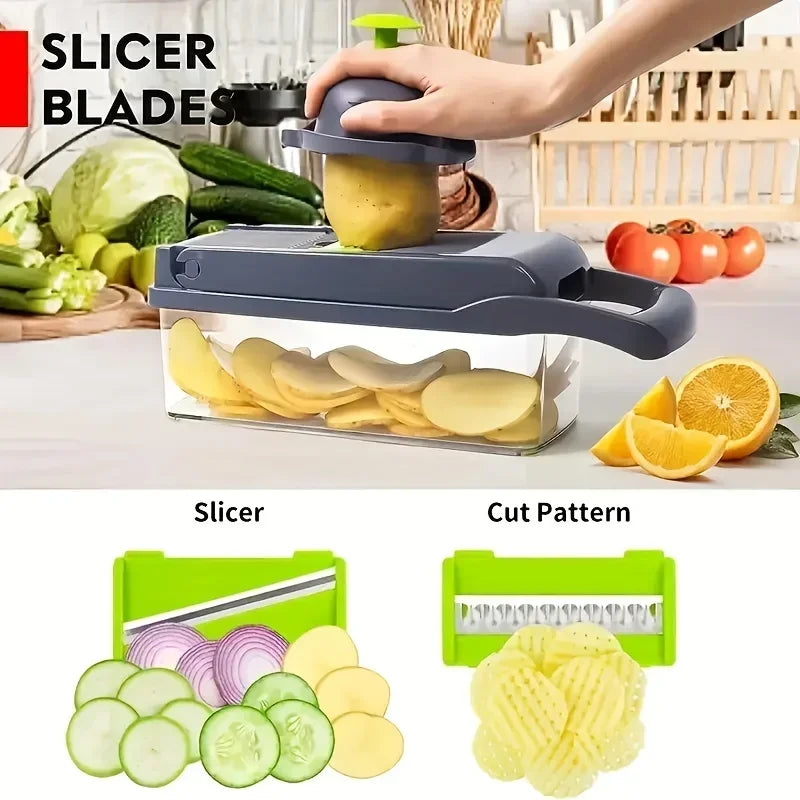 KEMORELA Tritatutto Multifunzionale 14 In 1 Per Verdure E Cipolle Lama Inox Manico Ergonomico Affettatrice Dicer Cucina