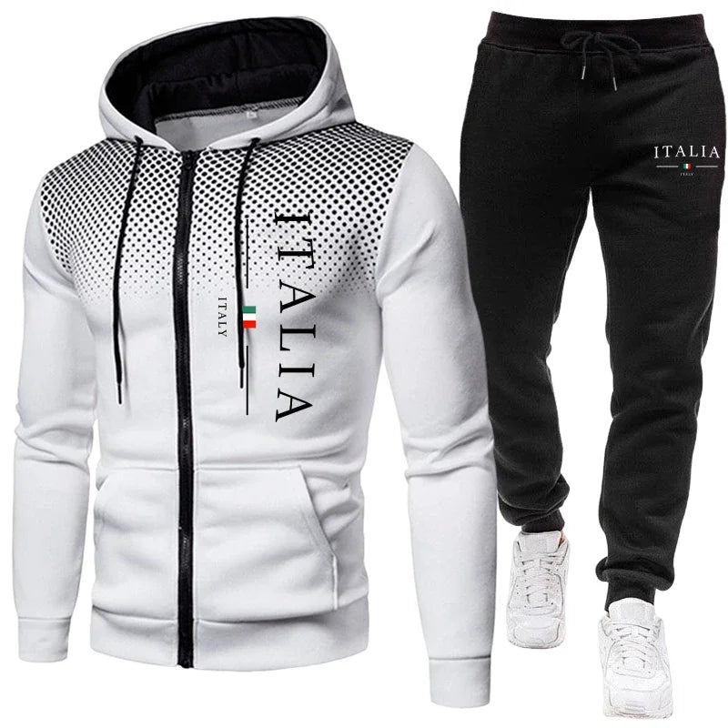 Tuta Da Uomo Autunno Inverno Con Cappuccio E Pantaloni Sportivi Con Cerniera Per Allenamento Quotidiano