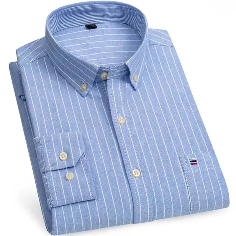 Camicie Da Uomo In Cotone Oxford A Quadri Bamboople Tasca Singola Maniche Lunghe Abbottonata Vestibilità Standard 6XL 7XL