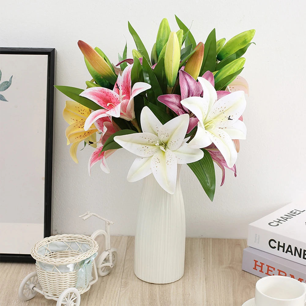 Fiori Artificiali Con Ramo Di Giglio Con Stampa 3D Dall Aspetto Reale Fiori Finti Bianchi Per Decorazione Giardino Nozze