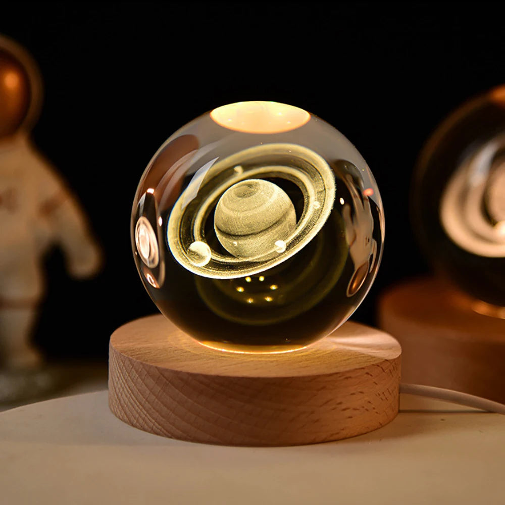 Globo Di Cristallo 6 cm Led Decorazione Astronomia Sistema Solare Pianeti Luna Per Appassionati Universo