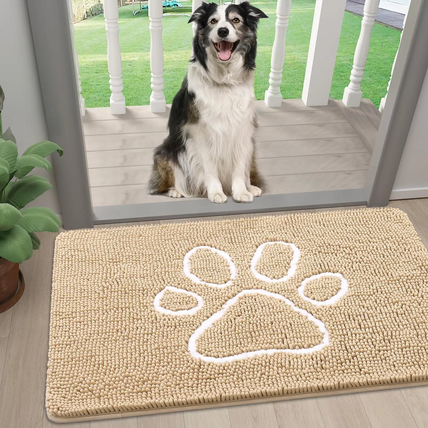 Zerbino Ciniglia Ultra Assorbente Design Zampe Lavabili Antiscivolo Asciugatura Rapida Porta Cane Fangosi
